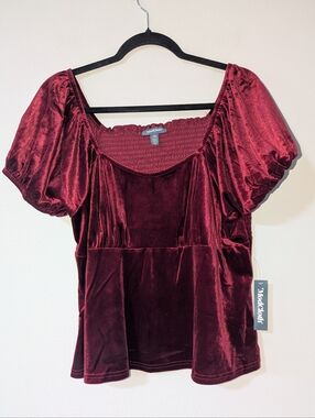 1X NWT Modcloth Red Velvet Smocked Short Sleeve Top